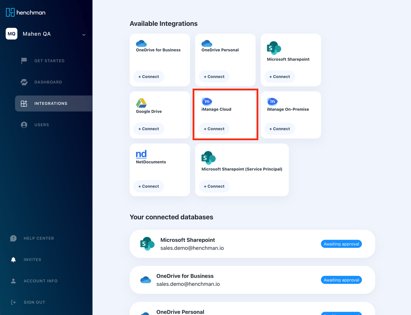 Connect iManage Cloud