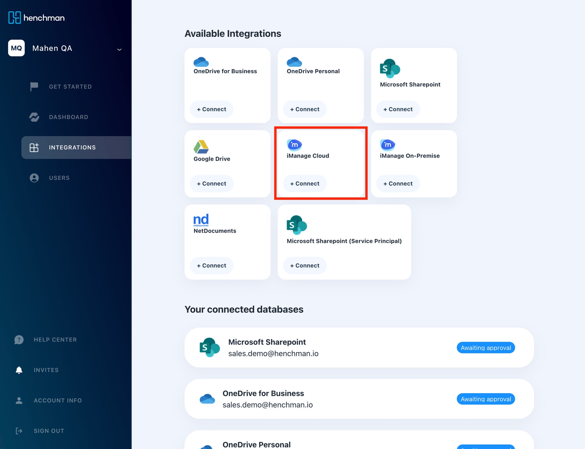 Connect iManage Cloud
